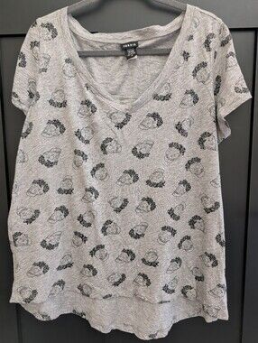 Torrid Sugar Skull V-Neck Tee Gray Black Women's Size 0